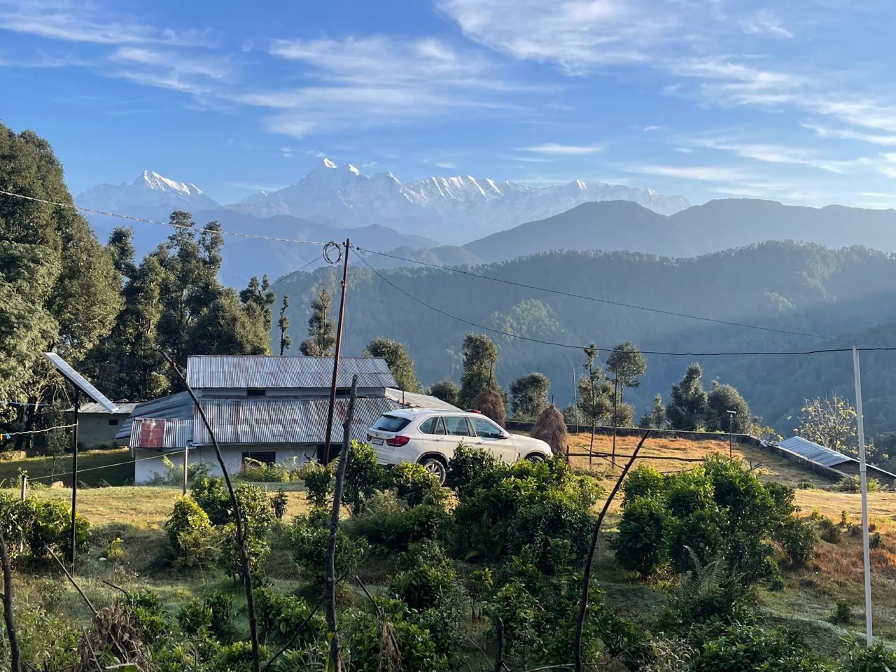 Trishul and the Nanda Devi range seen from the estate land at Gwaldam
